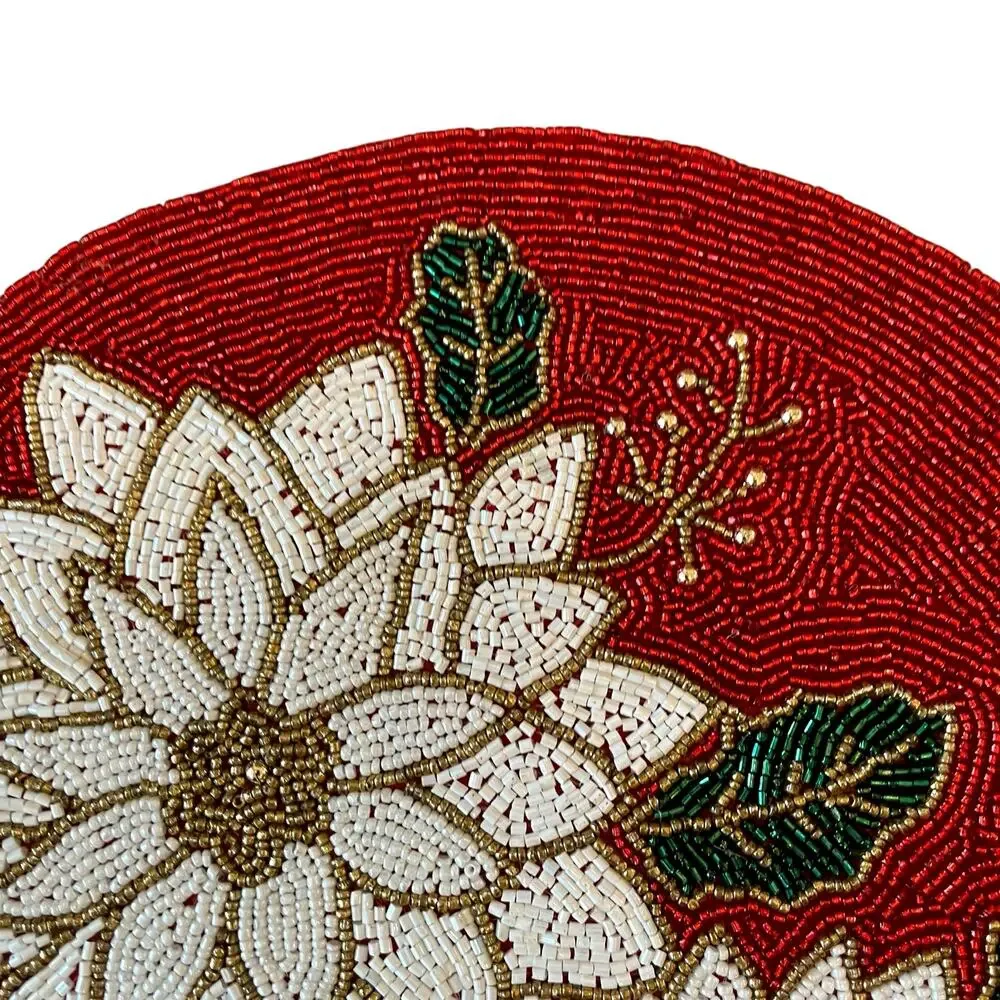Nicole Miller 15in Beaded Christmas Placemat Charger Holiday Poinsettias New